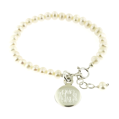 Child's Monogram Charm Pearl Bracelet